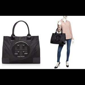 Tory Burch Ella Nylon Tote Black Nylon Patent